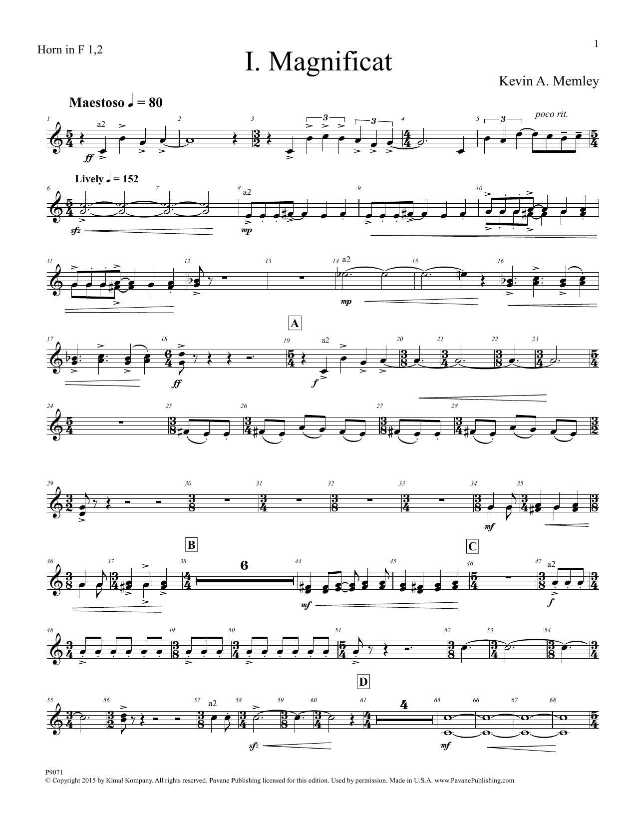 Download Kevin A. Memley Magnificat - Horn 1, 2, 3, & 4 Sheet Music