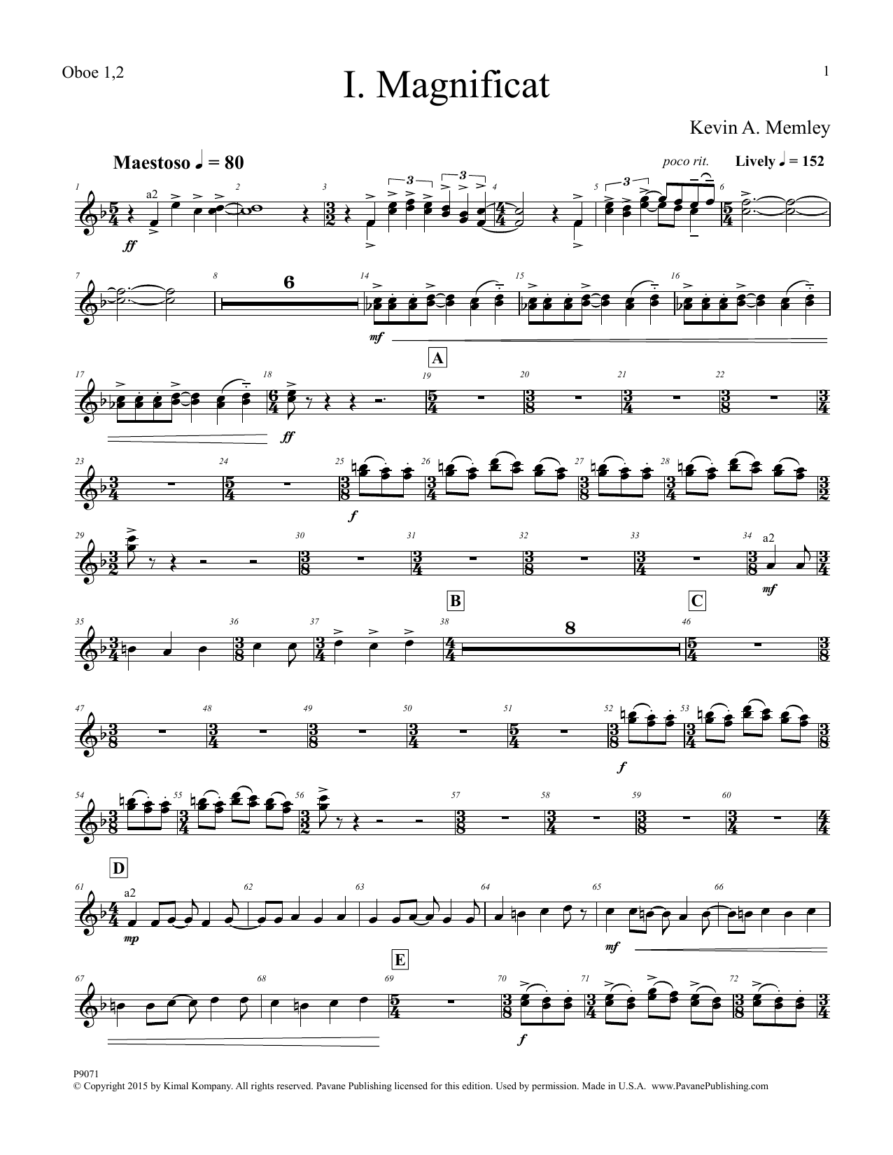 Download Kevin A. Memley Magnificat - Oboe 1,2 Sheet Music