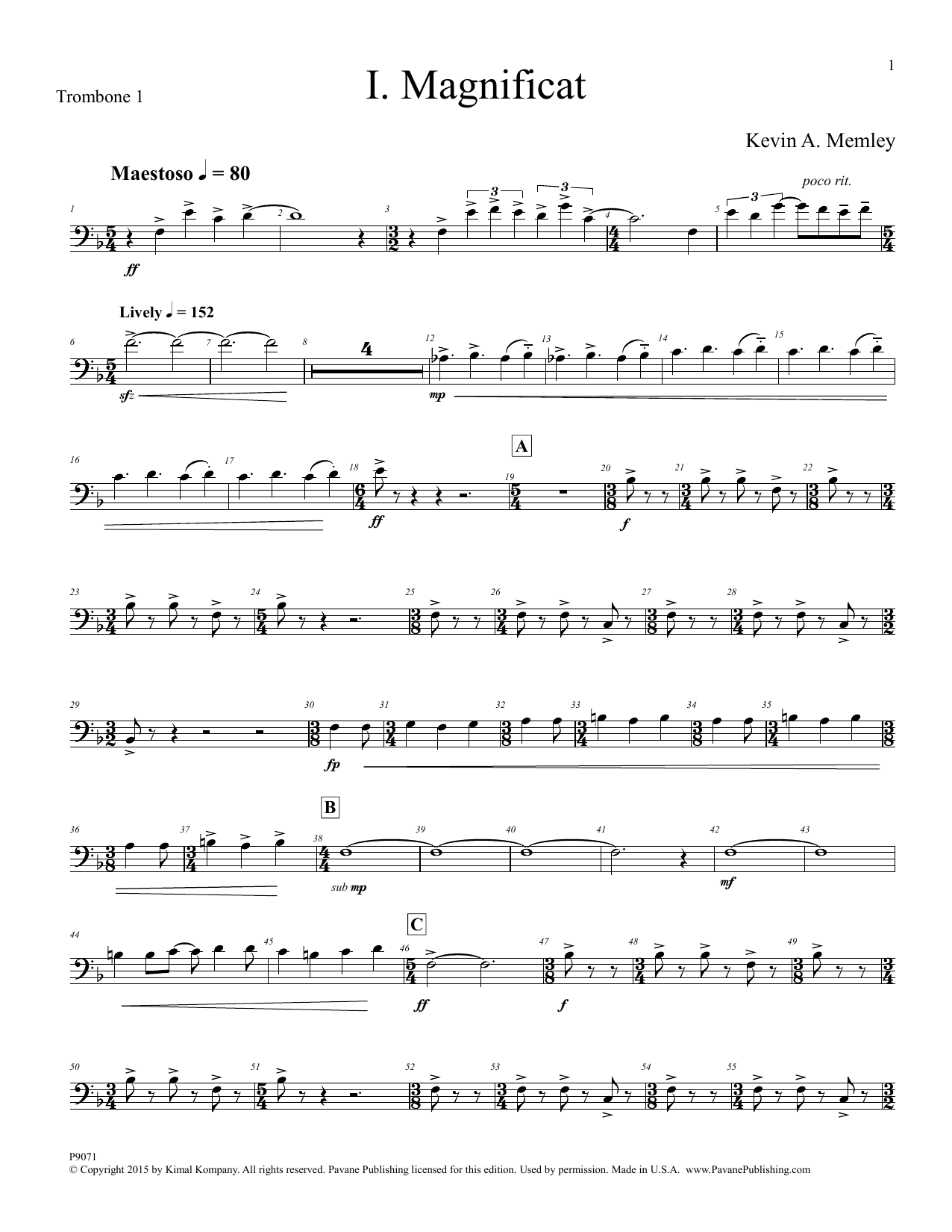 Download Kevin A. Memley Magnificat - Trombone 1 Sheet Music
