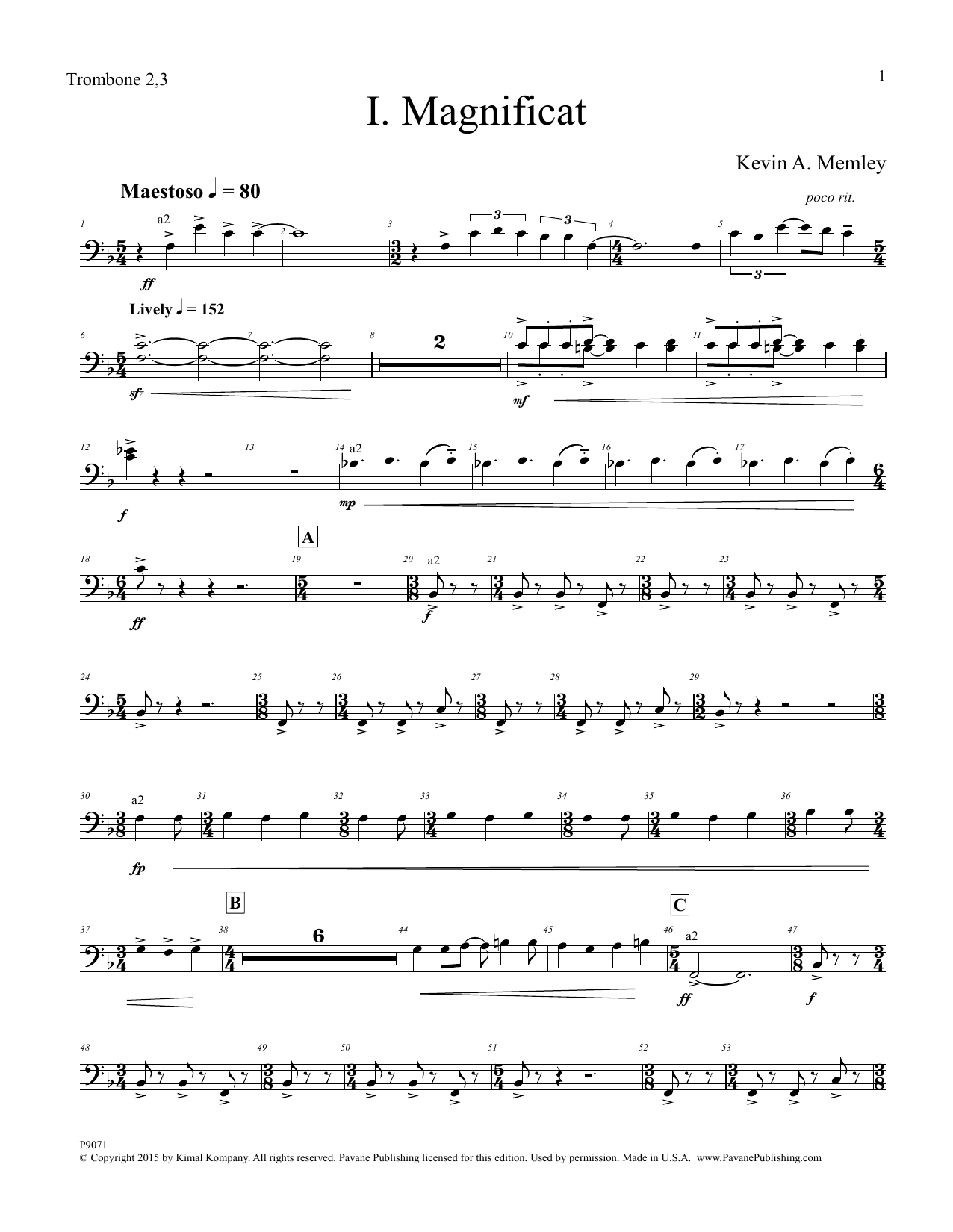 Download Kevin A. Memley Magnificat - Trombone 2 & 3 Sheet Music
