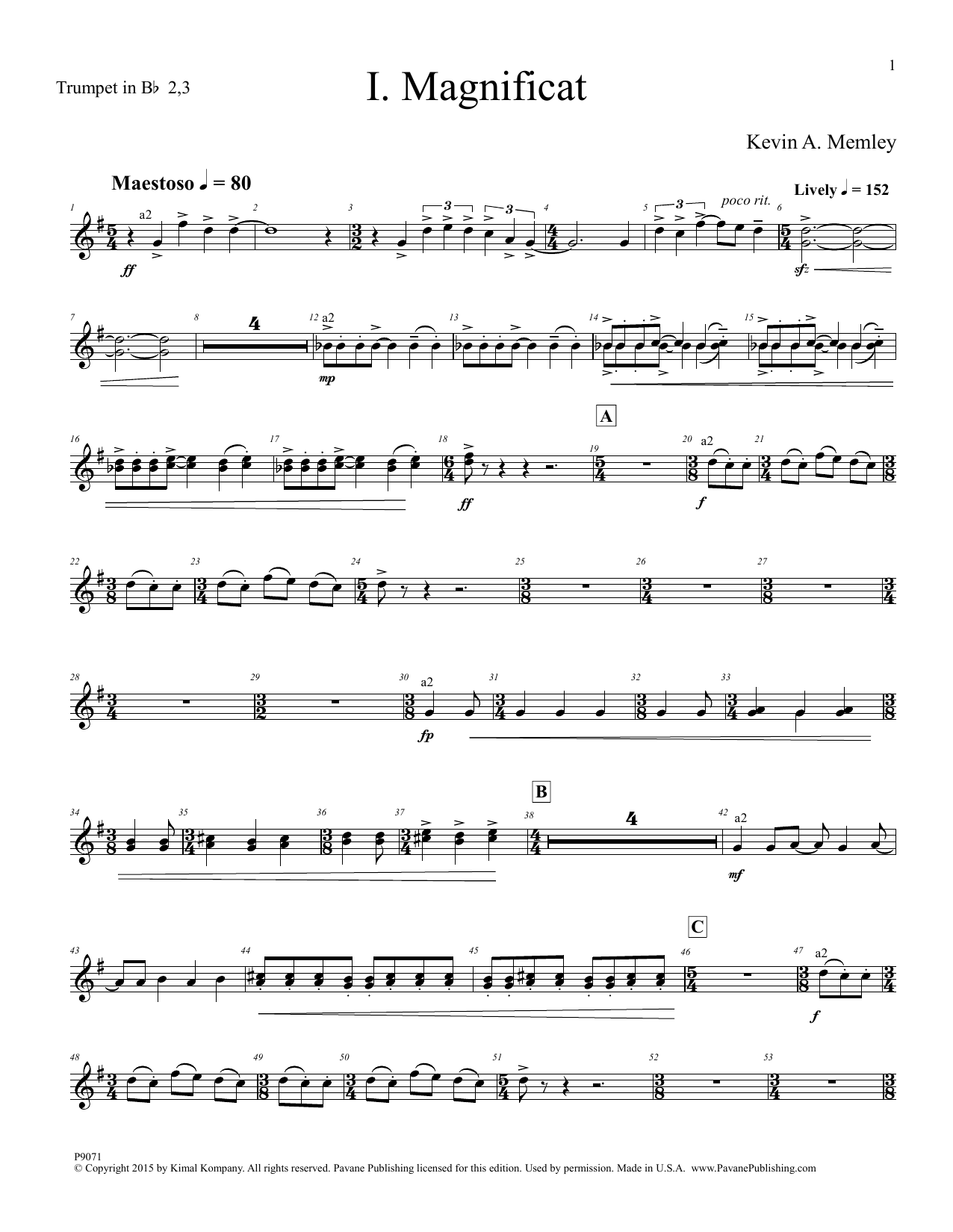 Download Kevin A. Memley Magnificat - Trumpet 2, 3 Sheet Music