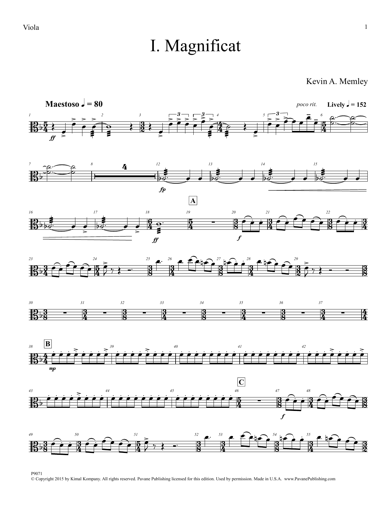 Download Kevin A. Memley Magnificat - Viola Sheet Music