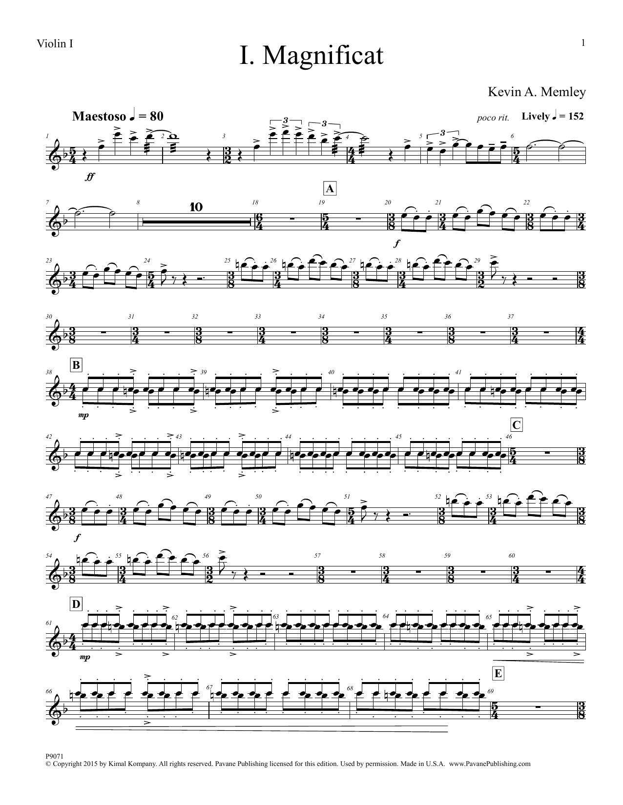 Download Kevin A. Memley Magnificat - Violin 1, 2 Sheet Music