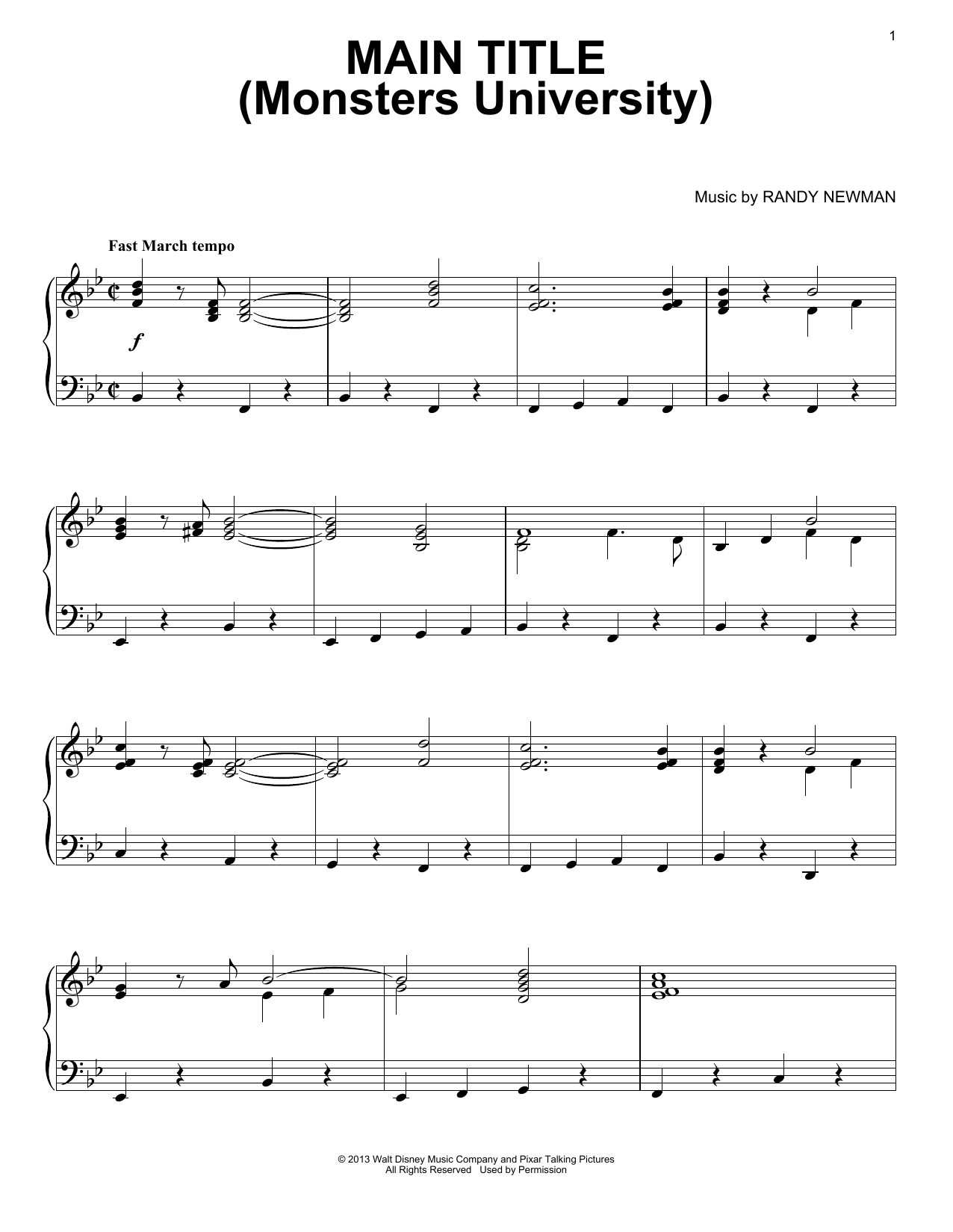 Download Randy Newman Main Title (Monsters University) Sheet Music