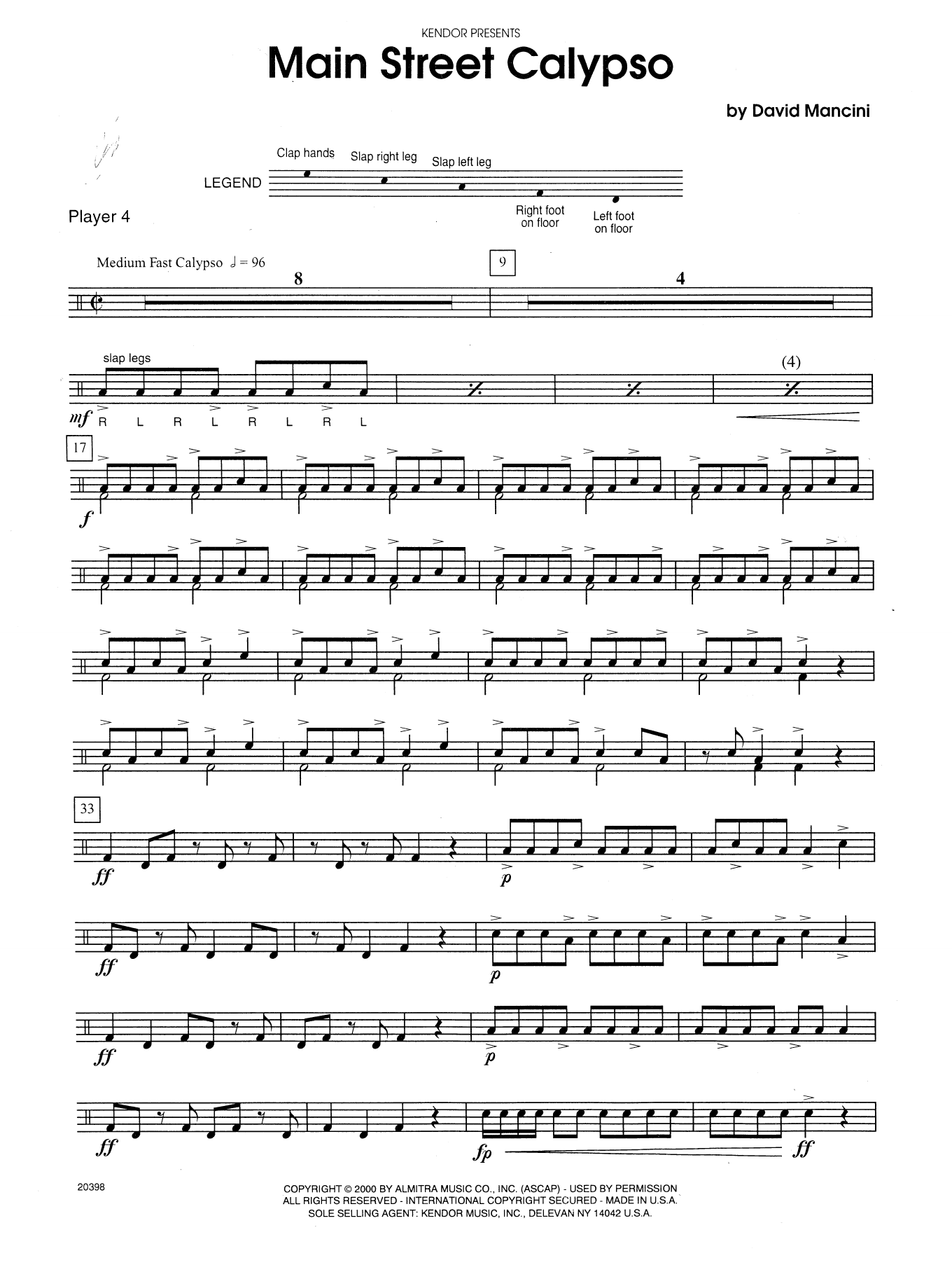 Download Dave Mancini Main Street Calypso - Percussion 4 Sheet Music