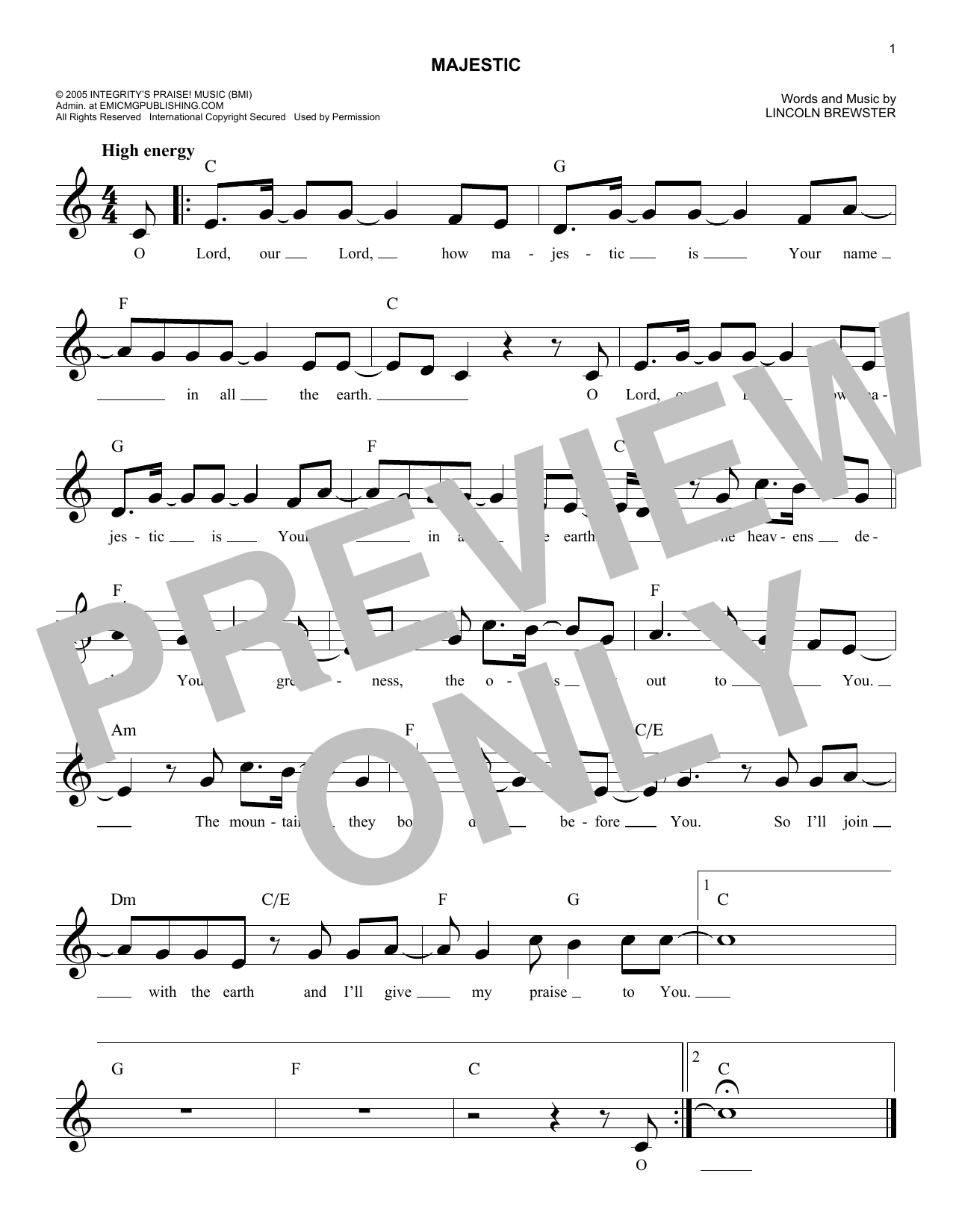 Download Lincoln Brewster Majestic Sheet Music