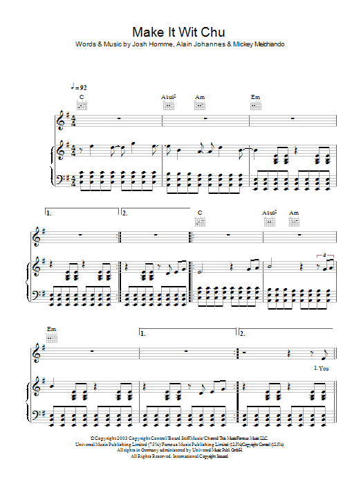 Download Queens Of The Stone Age Make It Wit Chu Sheet Music