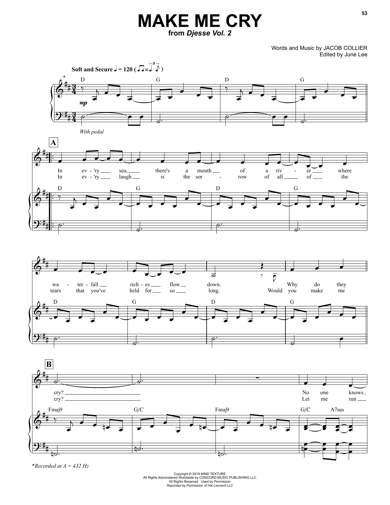 Jacob Collier Make Me Cry sheet music notes printable PDF score