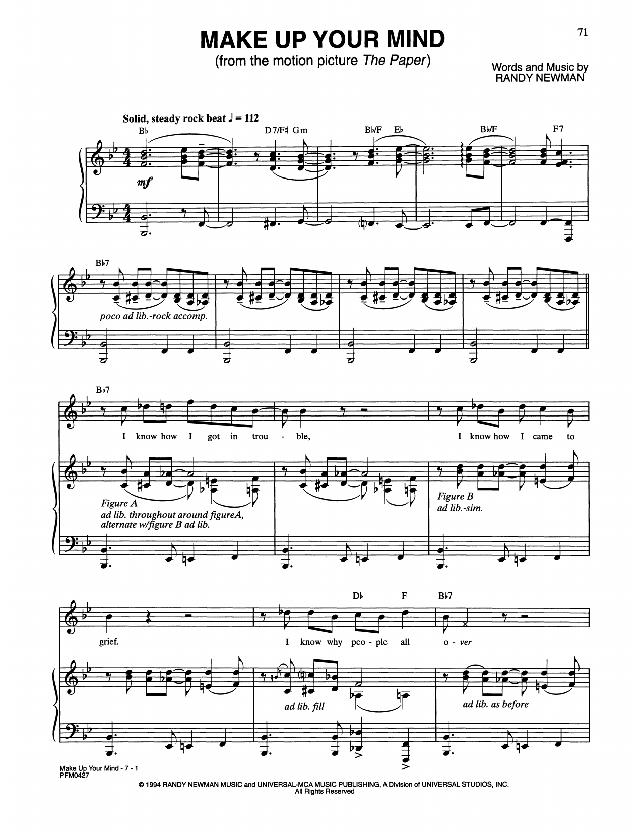 Download Randy Newman Make Up Your Mind (from The Paper) Sheet Music