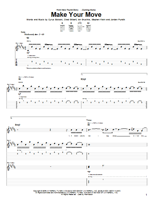 Download New Found Glory Make Your Move Sheet Music