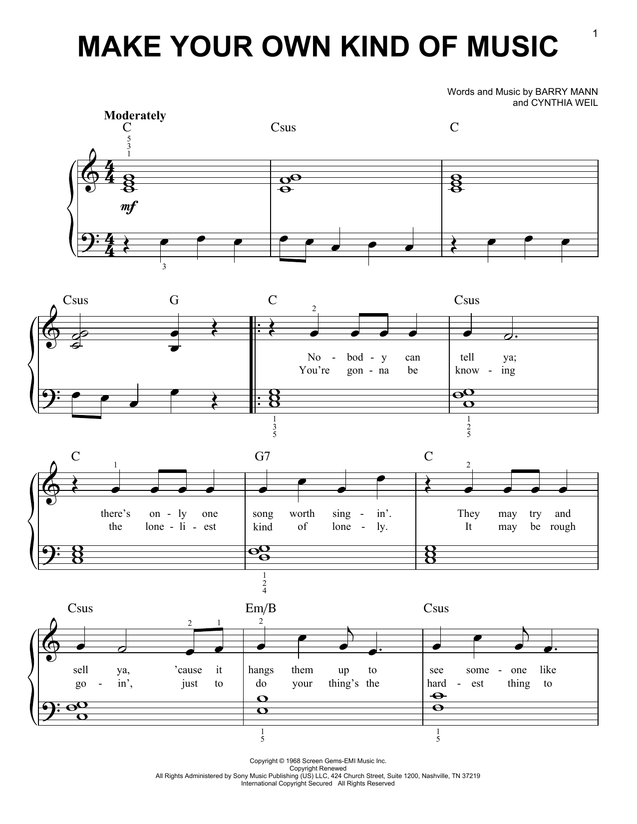 Download Mama Cass Elliot Make Your Own Kind Of Music Sheet Music
