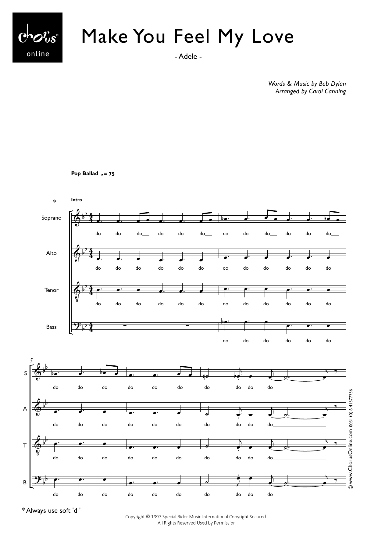 Adele Make You Feel My Love (arr. Carol Canning) sheet music notes printable PDF score