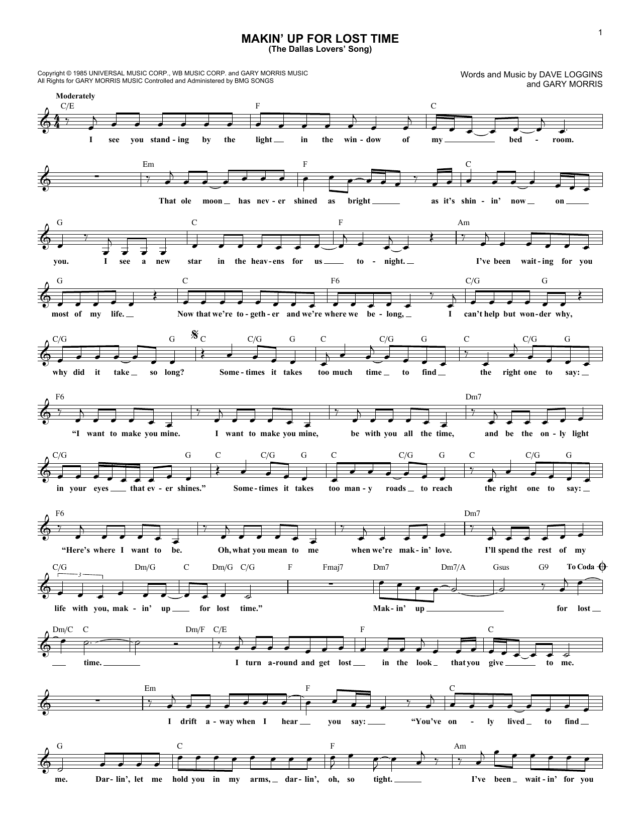 Download Crystal Gayle & Gary Morris Makin' Up For Lost Time (The Dallas Lov Sheet Music