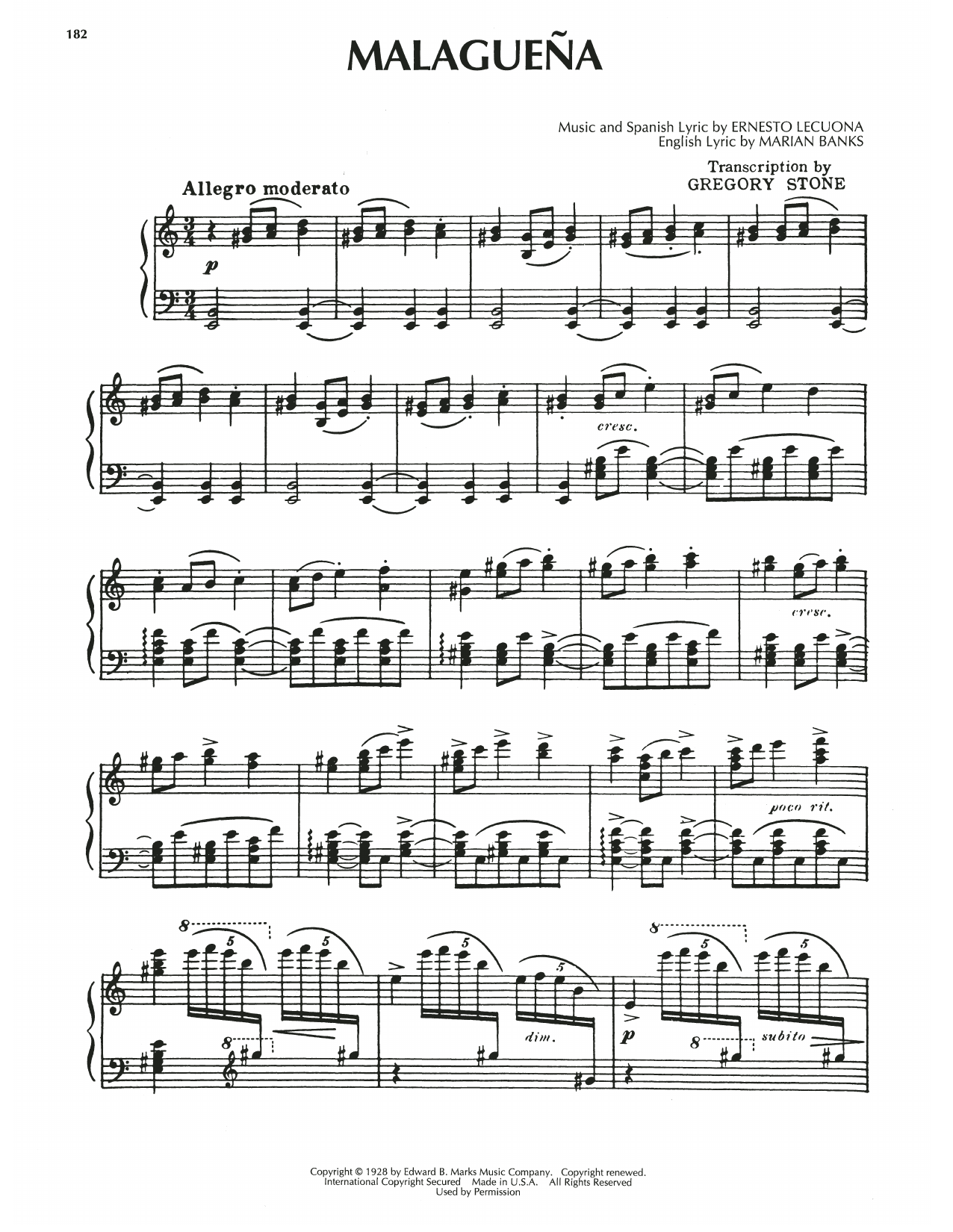 Ernesto Lecuona Malaguena sheet music notes printable PDF score