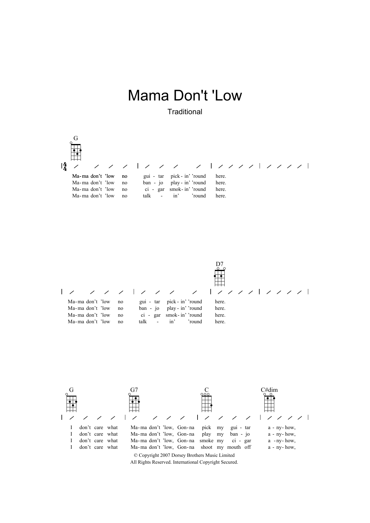 Download Traditional Mama Don't 'Low Sheet Music