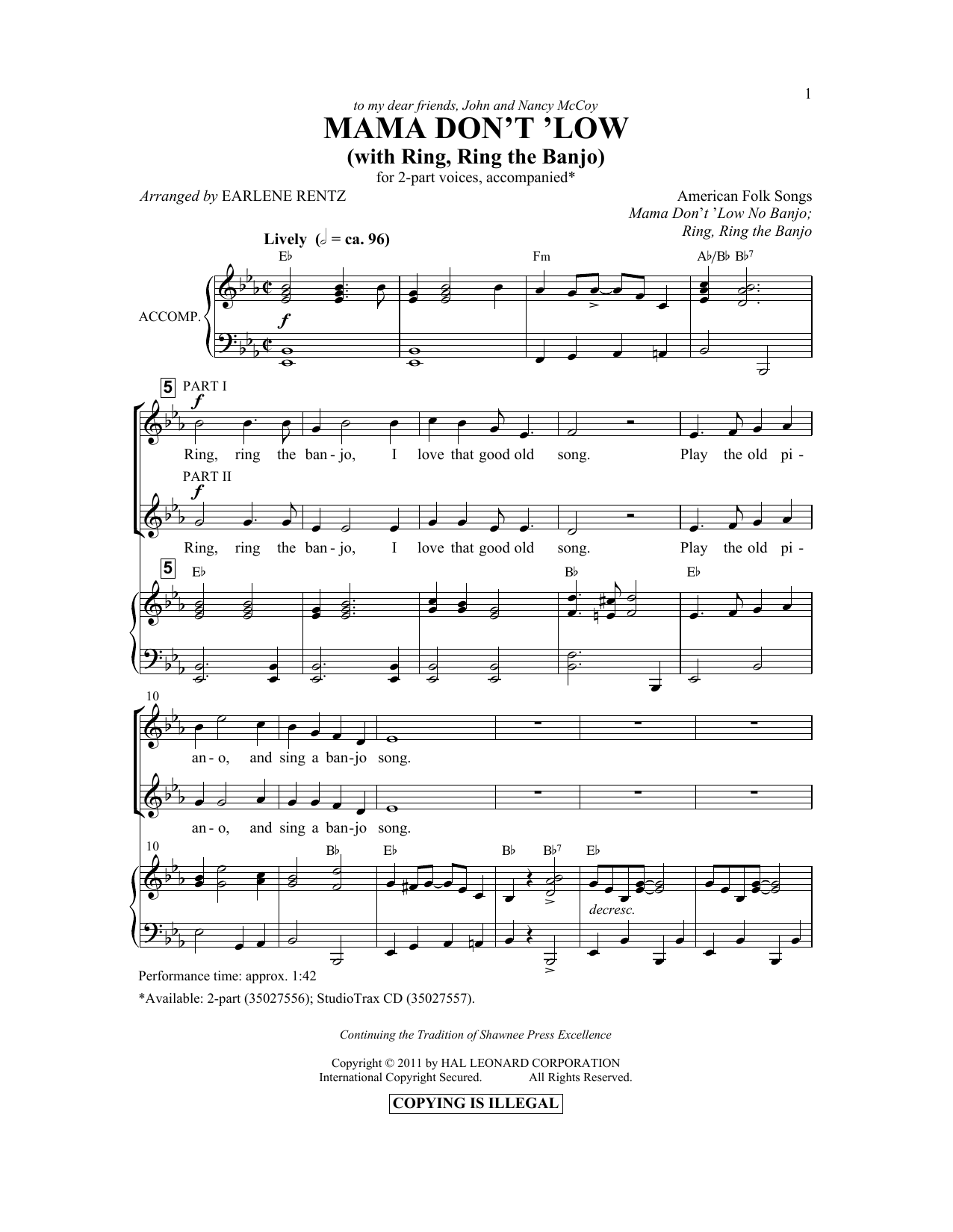 Download Earlene Rentz Mama Don't 'Low (with Ring, Ring The Ba Sheet Music