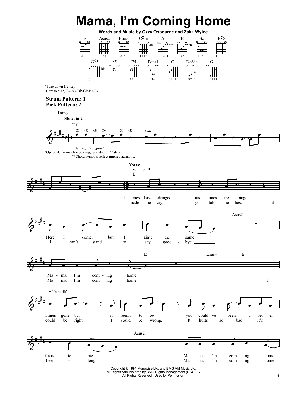 Download Ozzy Osbourne Mama, I'm Coming Home Sheet Music
