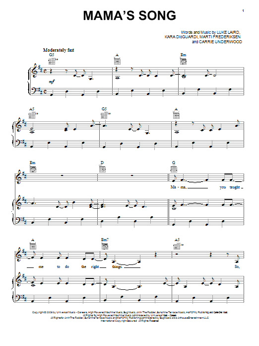 Download Carrie Underwood Mama's Song Sheet Music