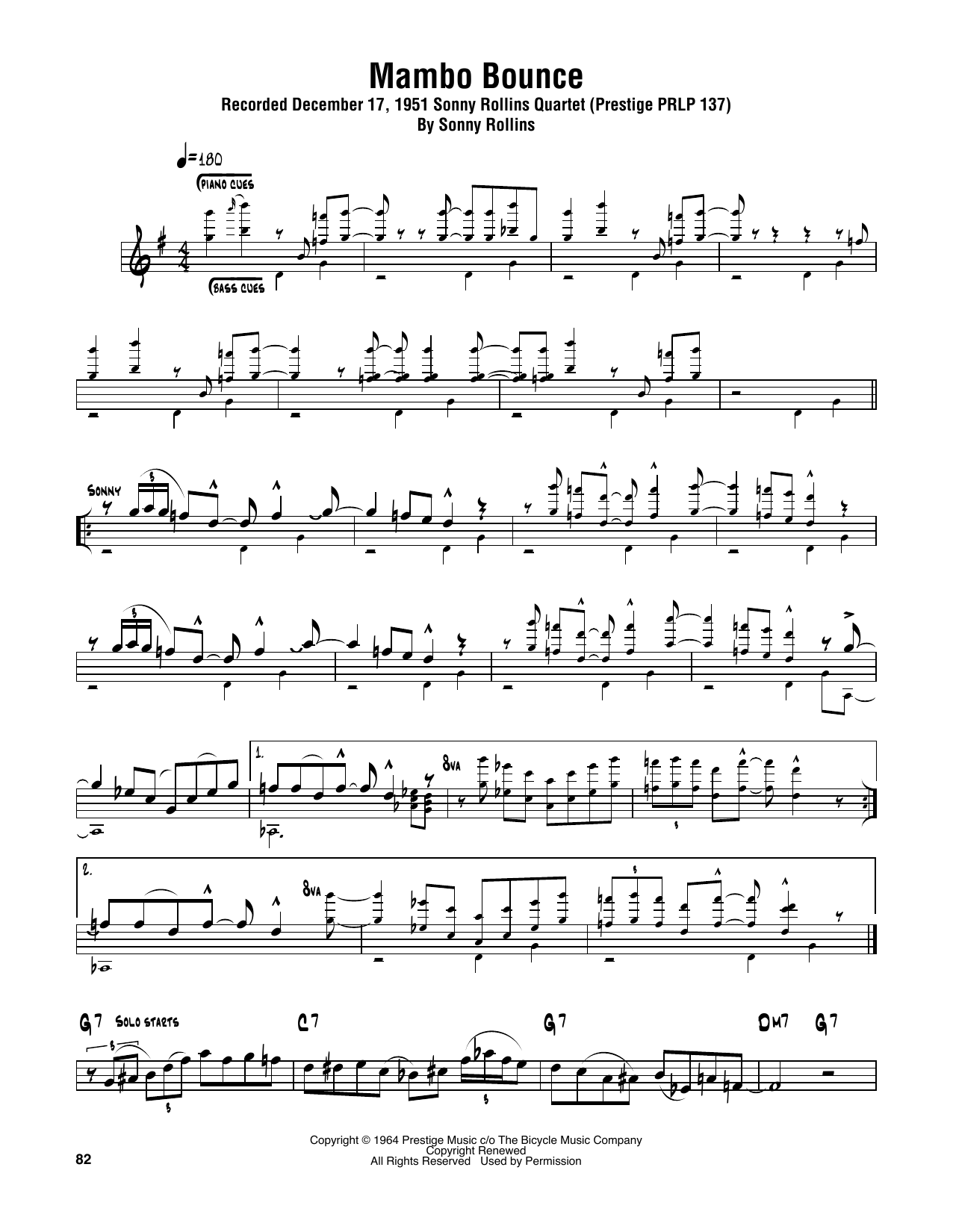 Download Sonny Rollins Mambo Bounce Sheet Music