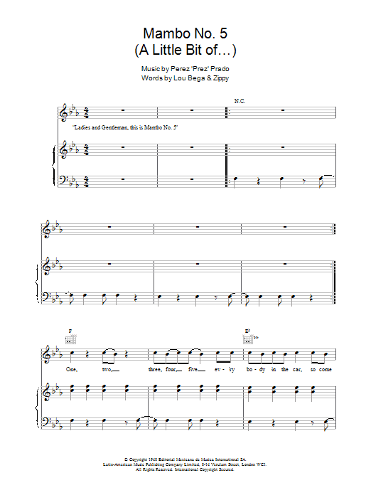 Lou Bega Mambo No. 5 (A Little Bit Of...) sheet music notes printable PDF score