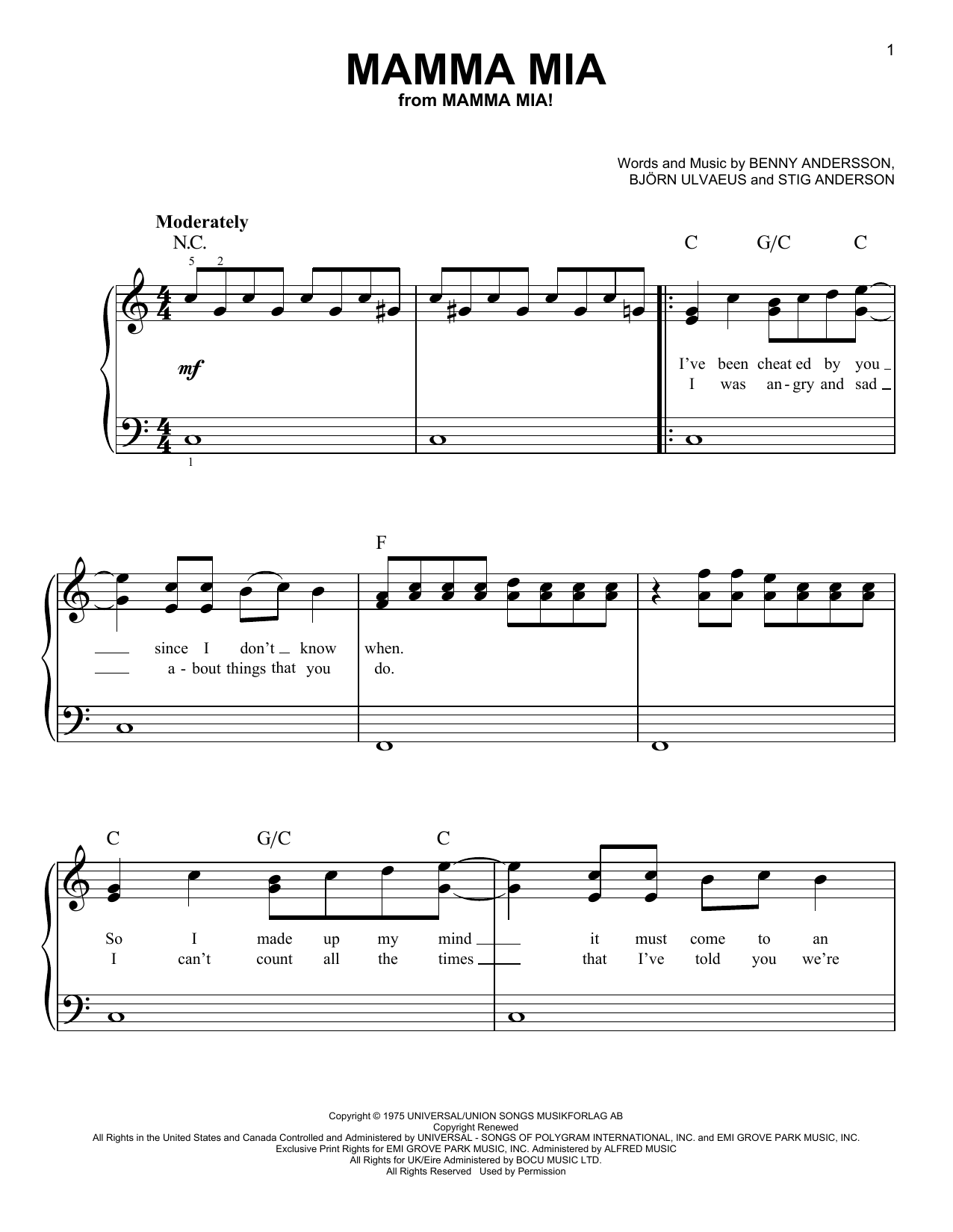Download ABBA Mamma Mia (from the musical Mamma Mia!) Sheet Music