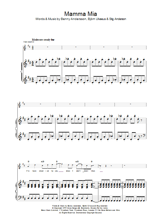 ABBA Mamma Mia sheet music notes printable PDF score