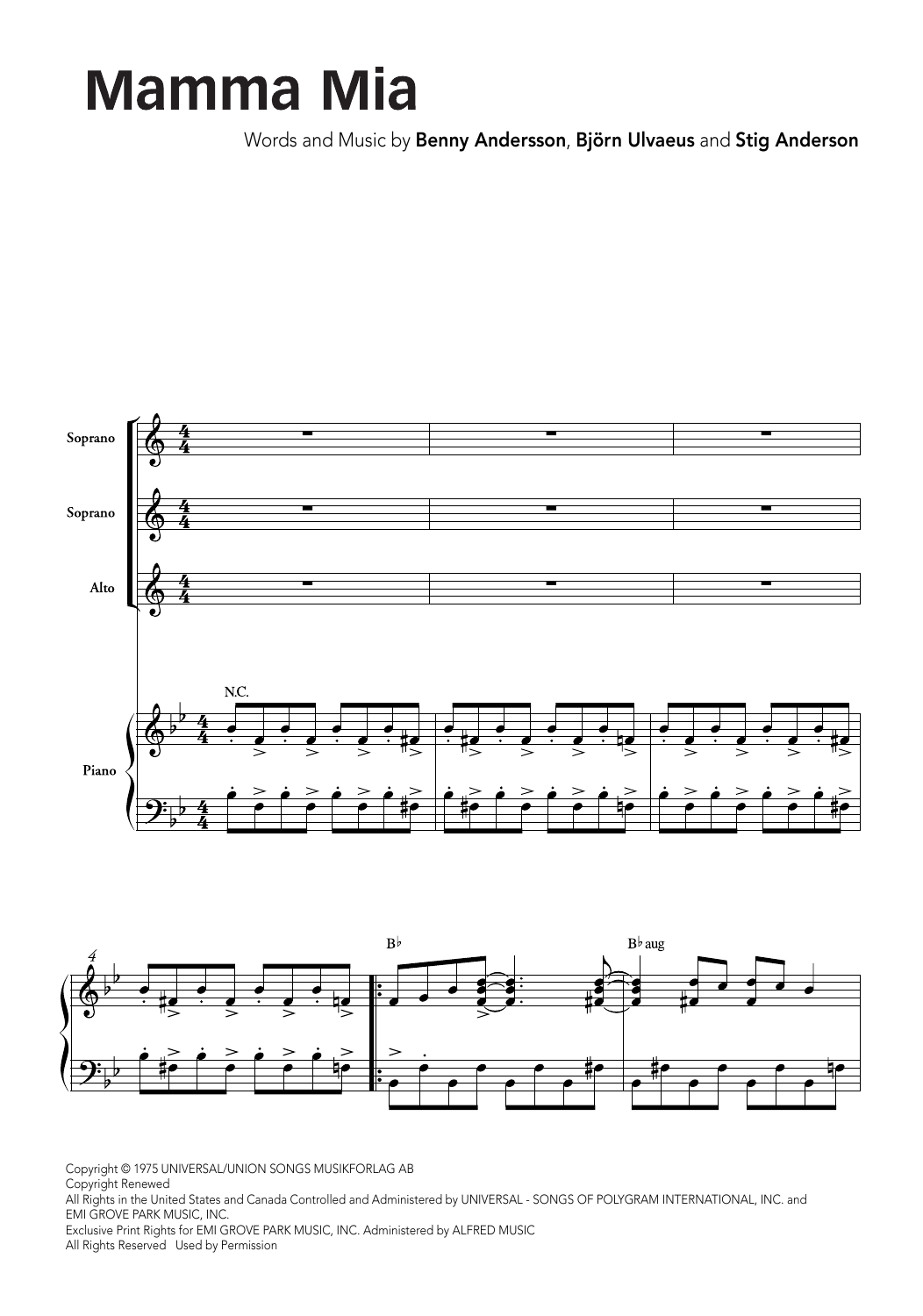 ABBA Mamma Mia (arr. Ralph Allwood & Lora Sansun) sheet music notes printable PDF score