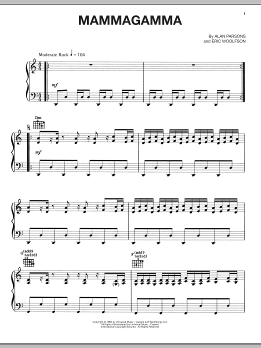 Download The Alan Parsons Project Mammagamma Sheet Music