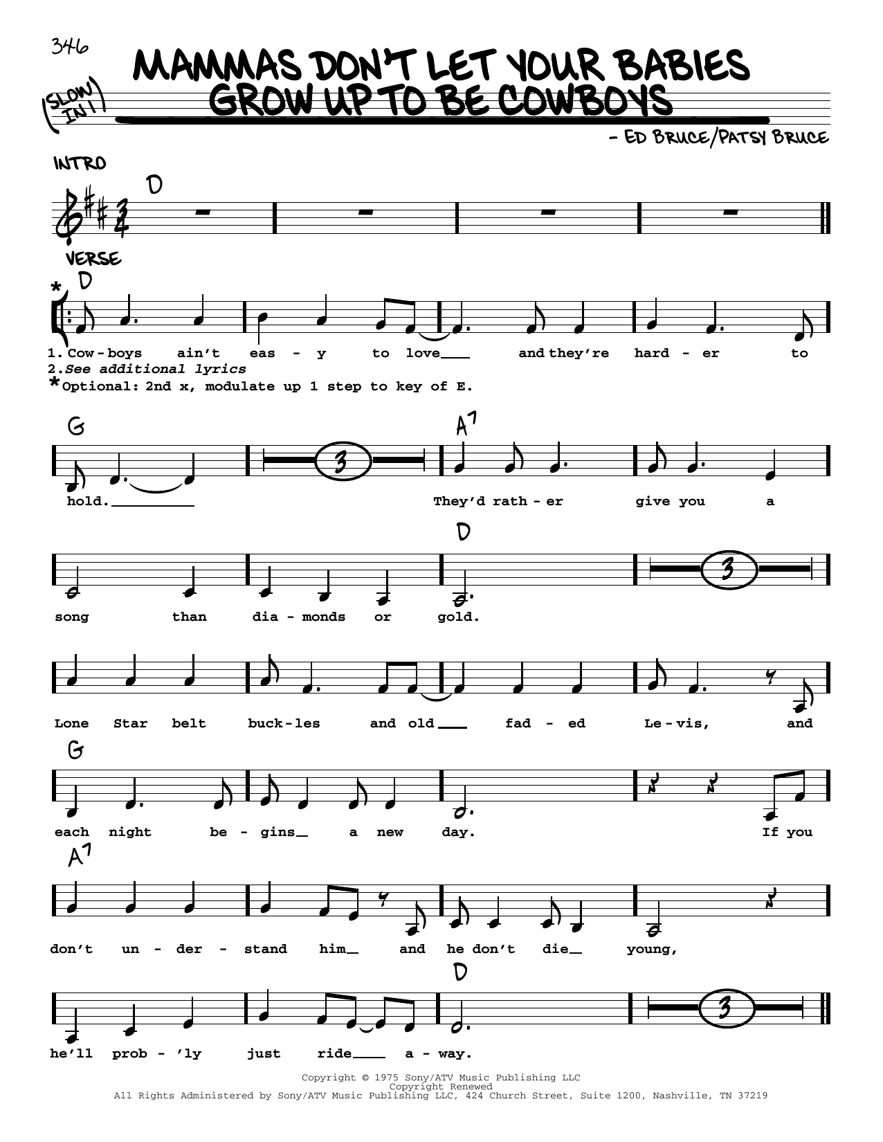 Download Ed Bruce Mammas Don't Let Your Babies Grow Up To Sheet Music
