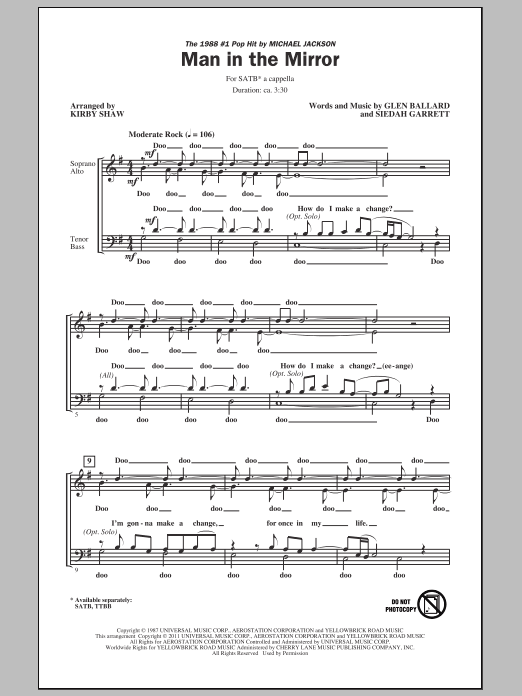 Download Michael Jackson Man In The Mirror (arr. Kirby Shaw) Sheet Music