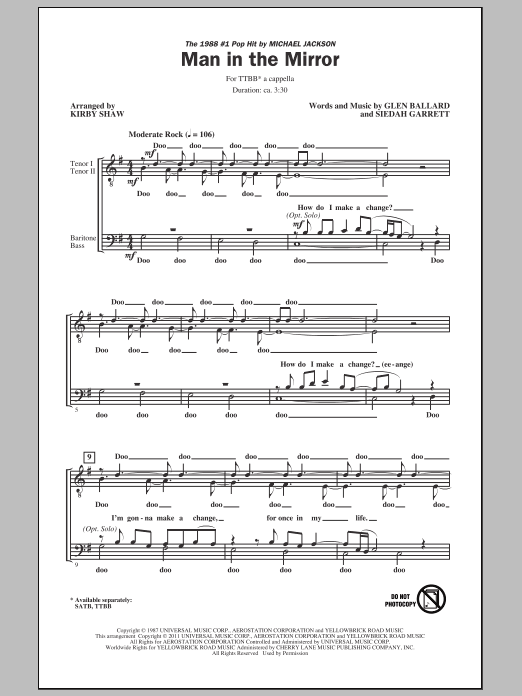 Download Michael Jackson Man In The Mirror (arr. Kirby Shaw) Sheet Music
