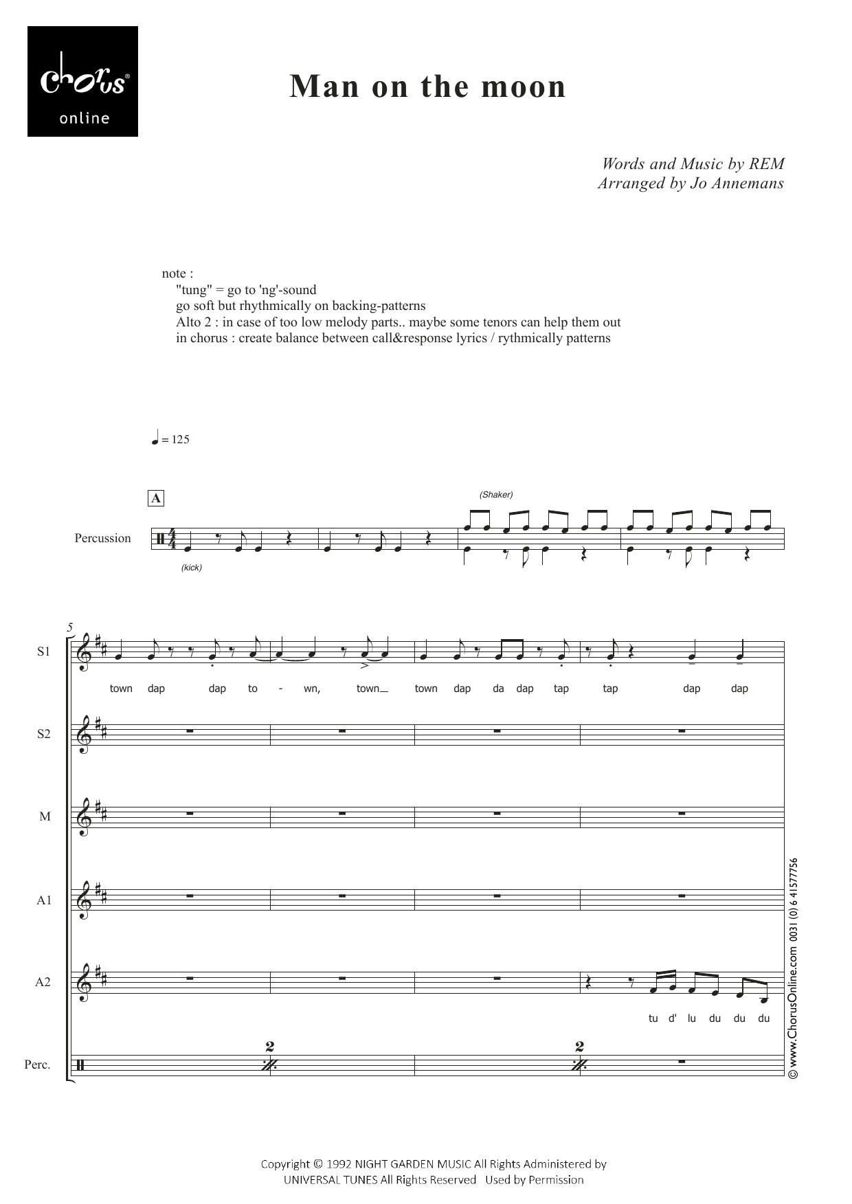 R.E.M. Man on the Moon (arr. Jo Annemans) sheet music notes printable PDF score