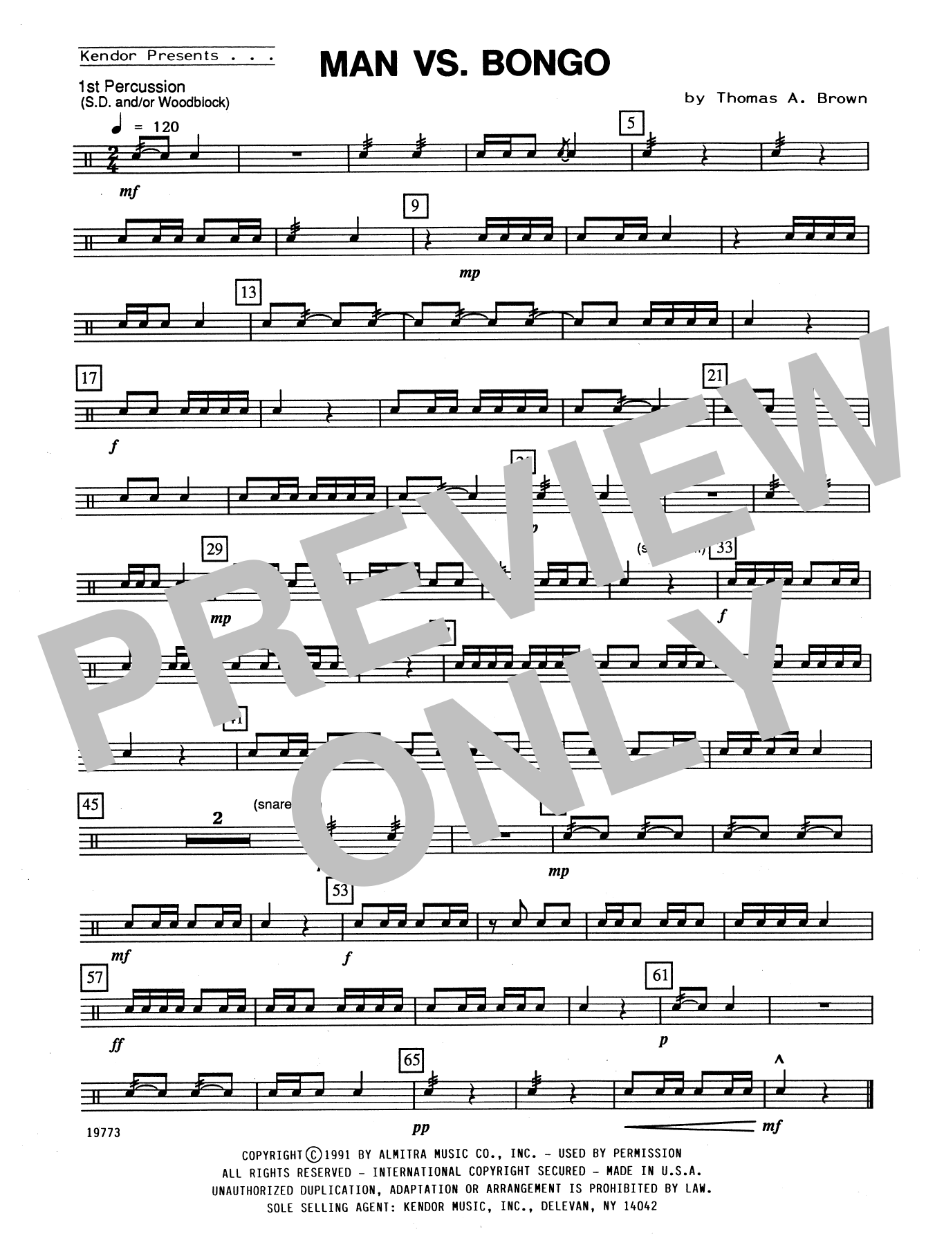 Download Tom Brown Man Vs. Bongo - Percussion 1 Sheet Music