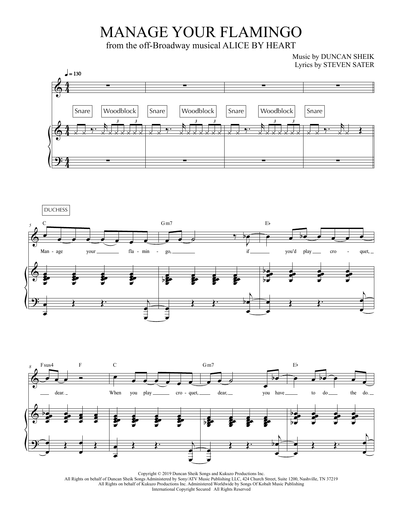 Download Duncan Sheik and Steven Sater Manage Your Flamingo (from Alice By Hea Sheet Music