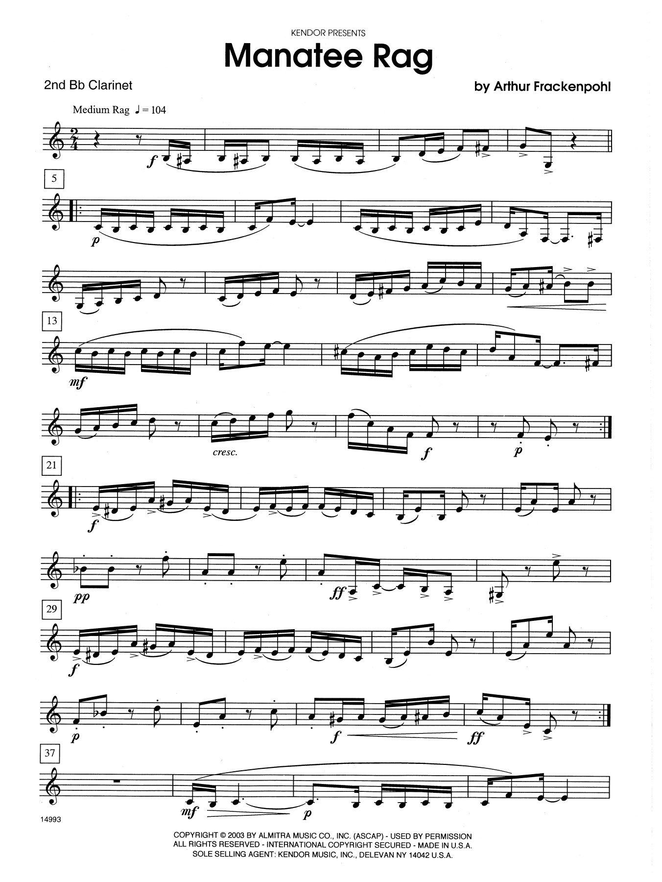 Download Arthur Frackenpohl Manatee Rag - 2nd Bb Clarinet Sheet Music