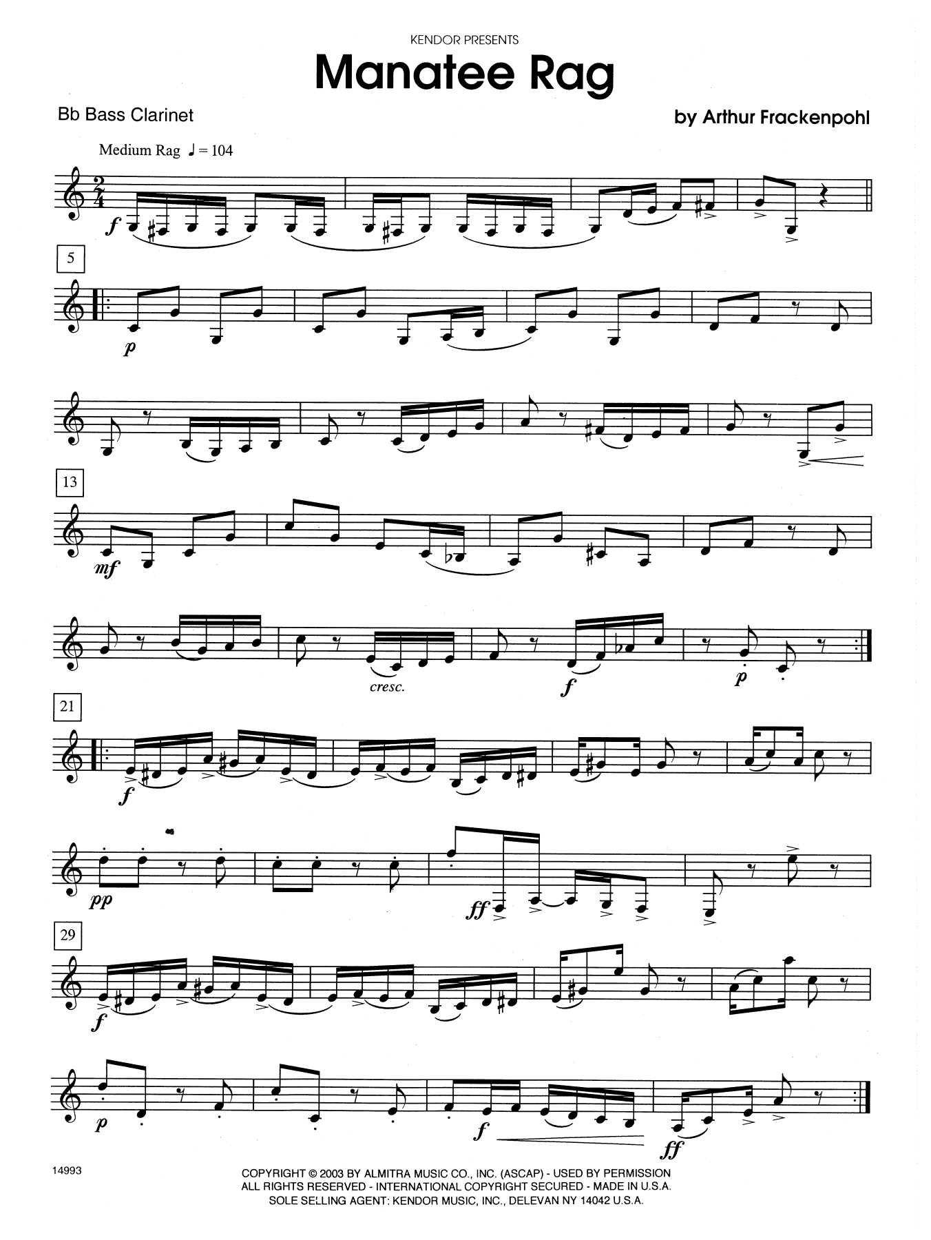 Download Arthur Frackenpohl Manatee Rag - Bb Bass Clarinet Sheet Music