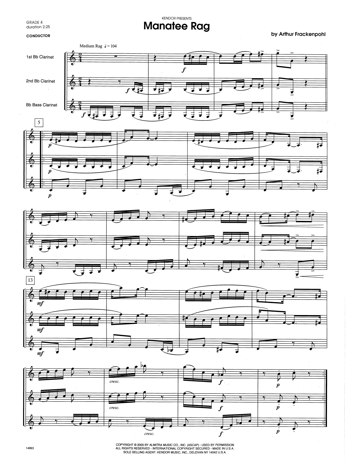 Download Arthur Frackenpohl Manatee Rag - Full Score Sheet Music