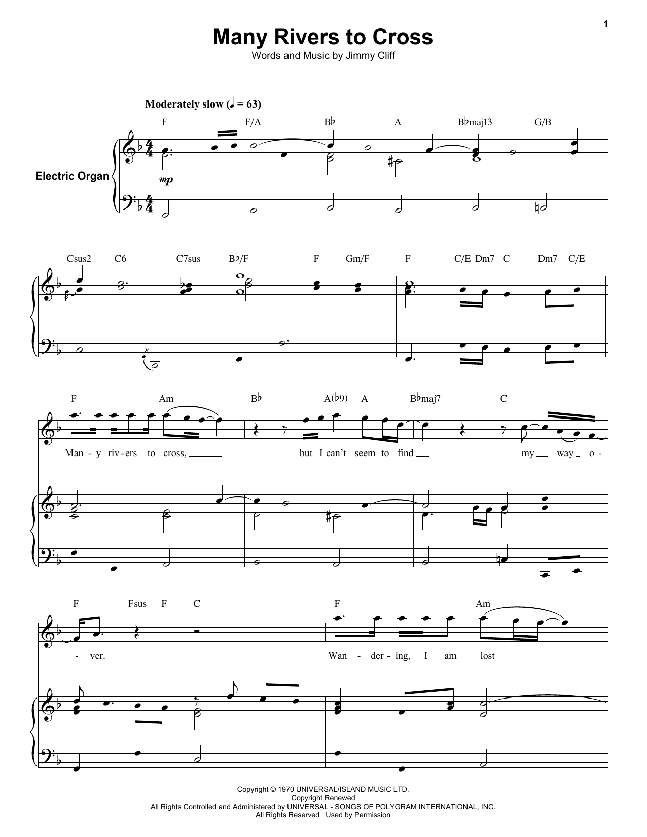 Download Jimmy Cliff Many Rivers To Cross Sheet Music