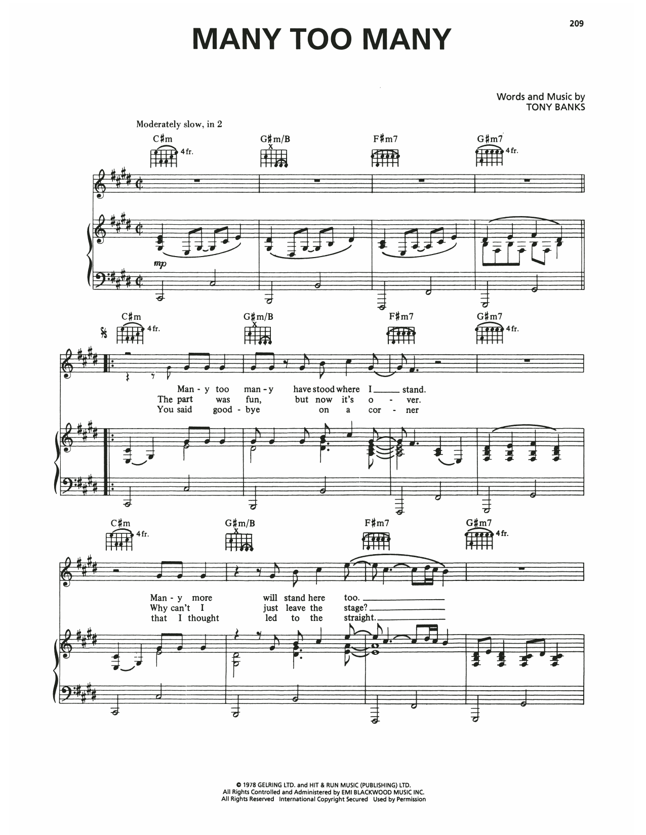 Download Genesis Many Too Many Sheet Music