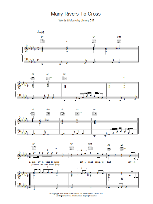 UB40 Many Rivers To Cross sheet music notes printable PDF score