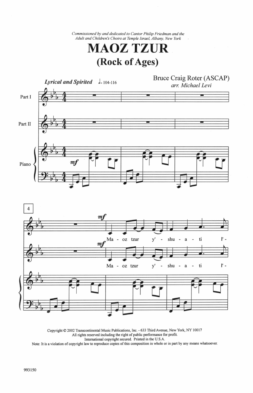 Download Bruce Craig Roter Maoz Tsur (Rock of Ages) (arr. Michael Sheet Music
