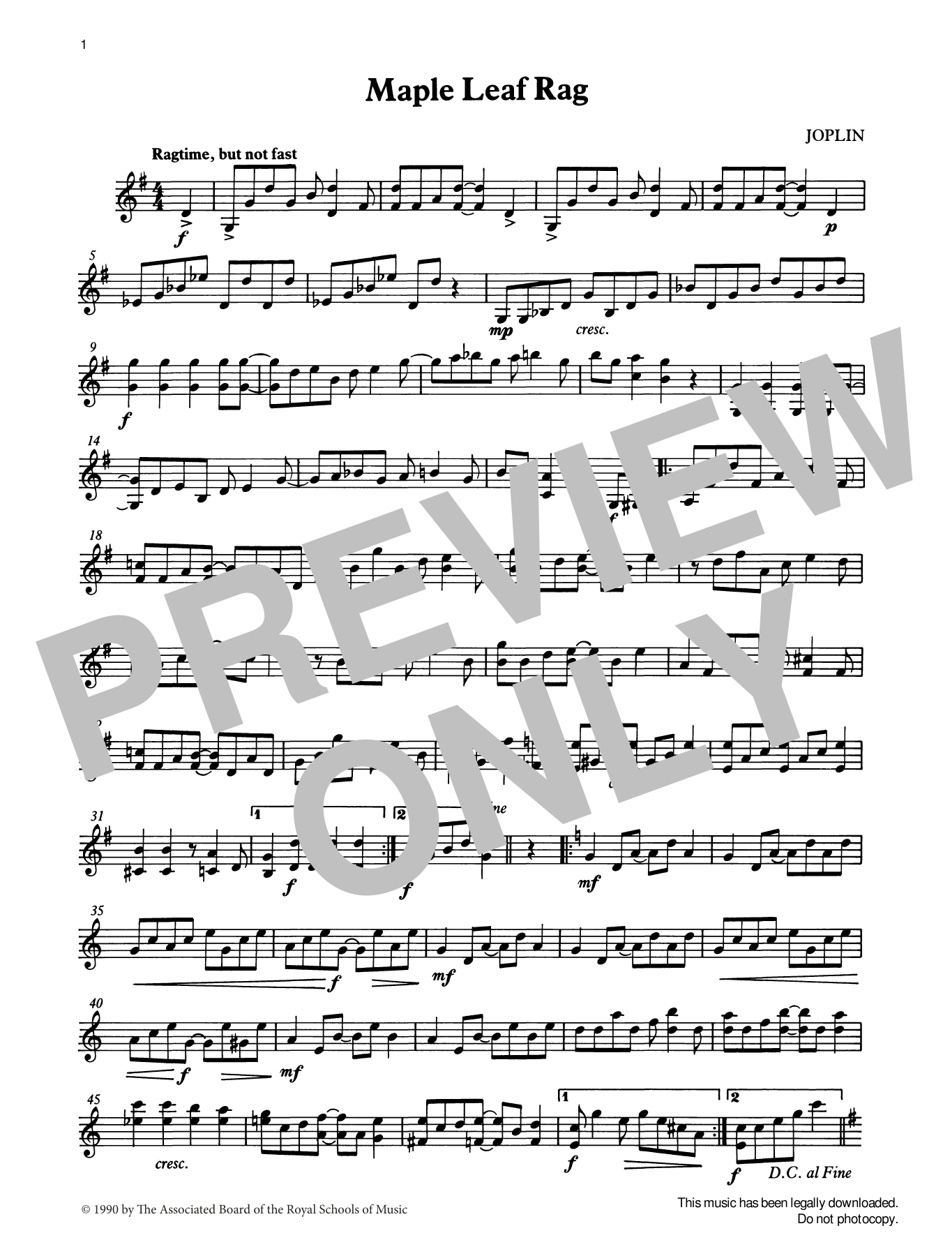 Download Scott Joplin Maple Leaf Rag (score & part) from Grad Sheet Music