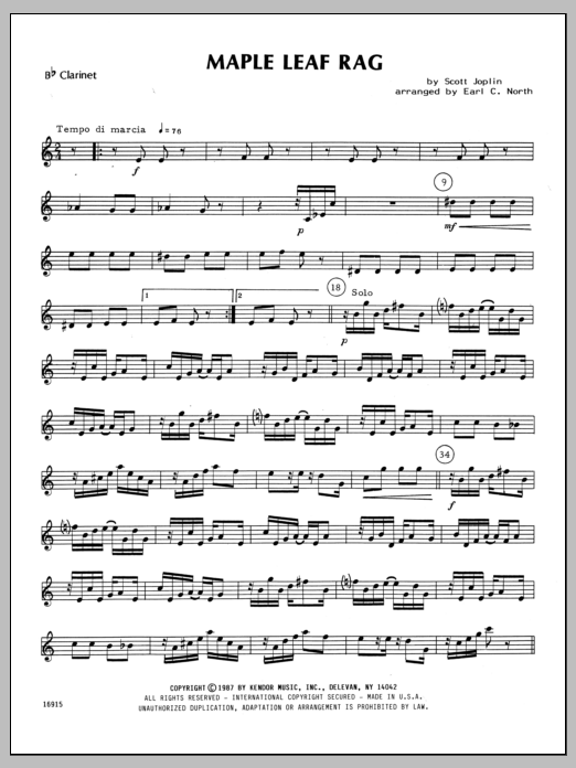 Download North Maple Leaf Rag - Bb Clarinet Sheet Music