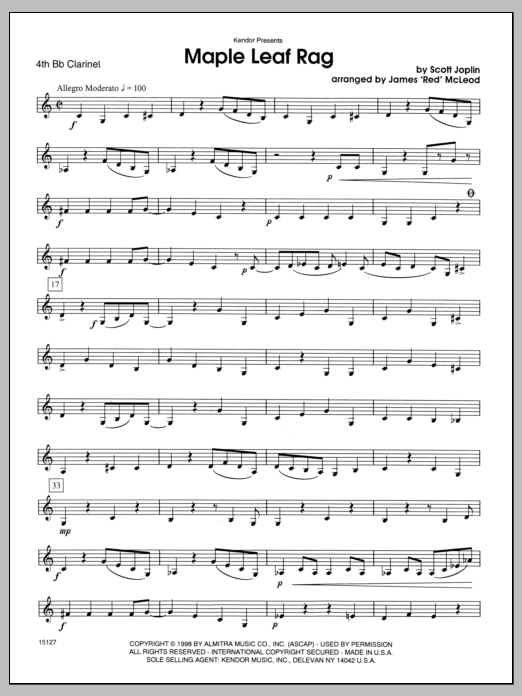 Download McLeod Maple Leaf Rag - Clarinet 4 Sheet Music