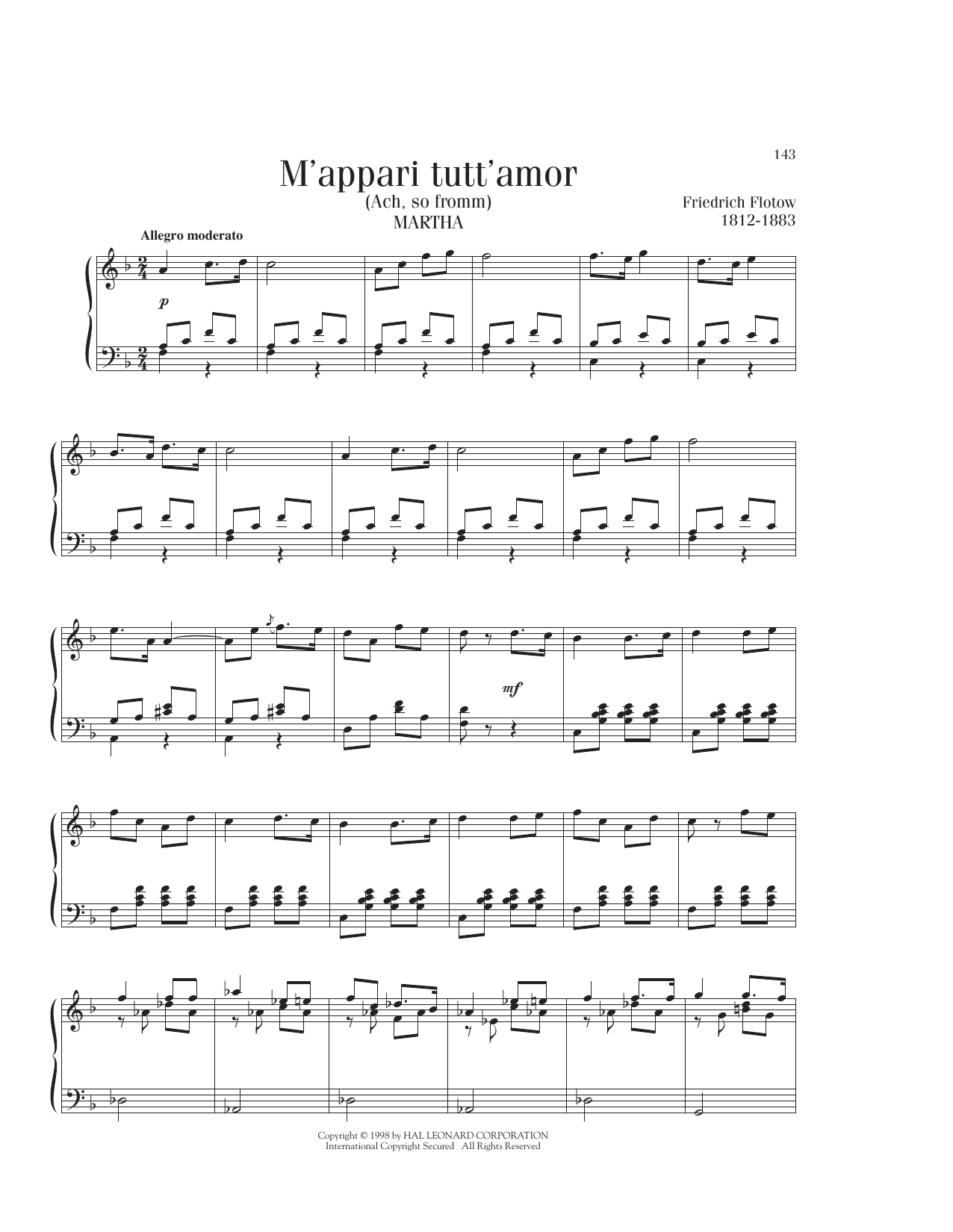 Friedrich von Flotow M'Appari Tutt' Amor sheet music notes printable PDF score
