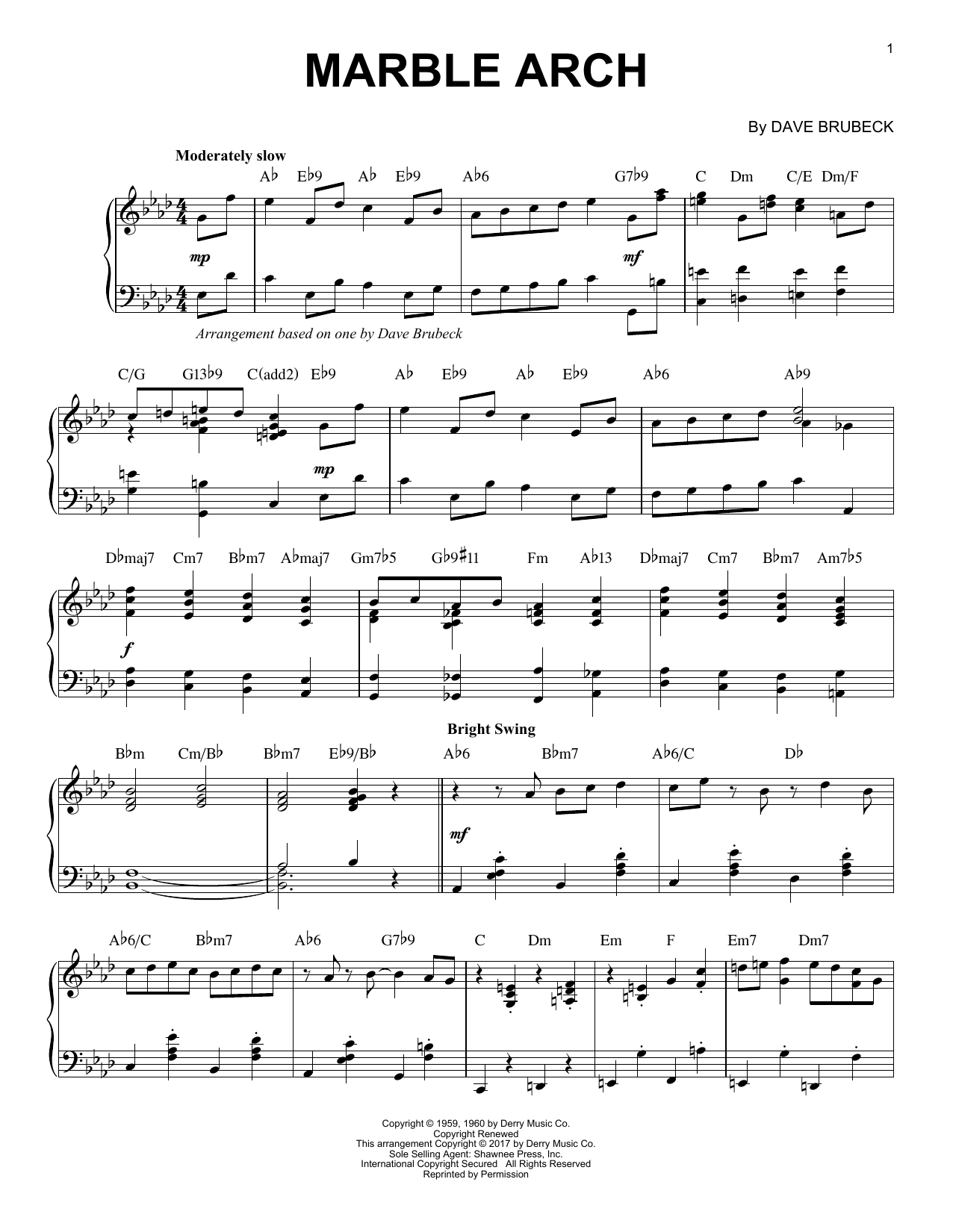 Download Dave Brubeck Marble Arch Sheet Music
