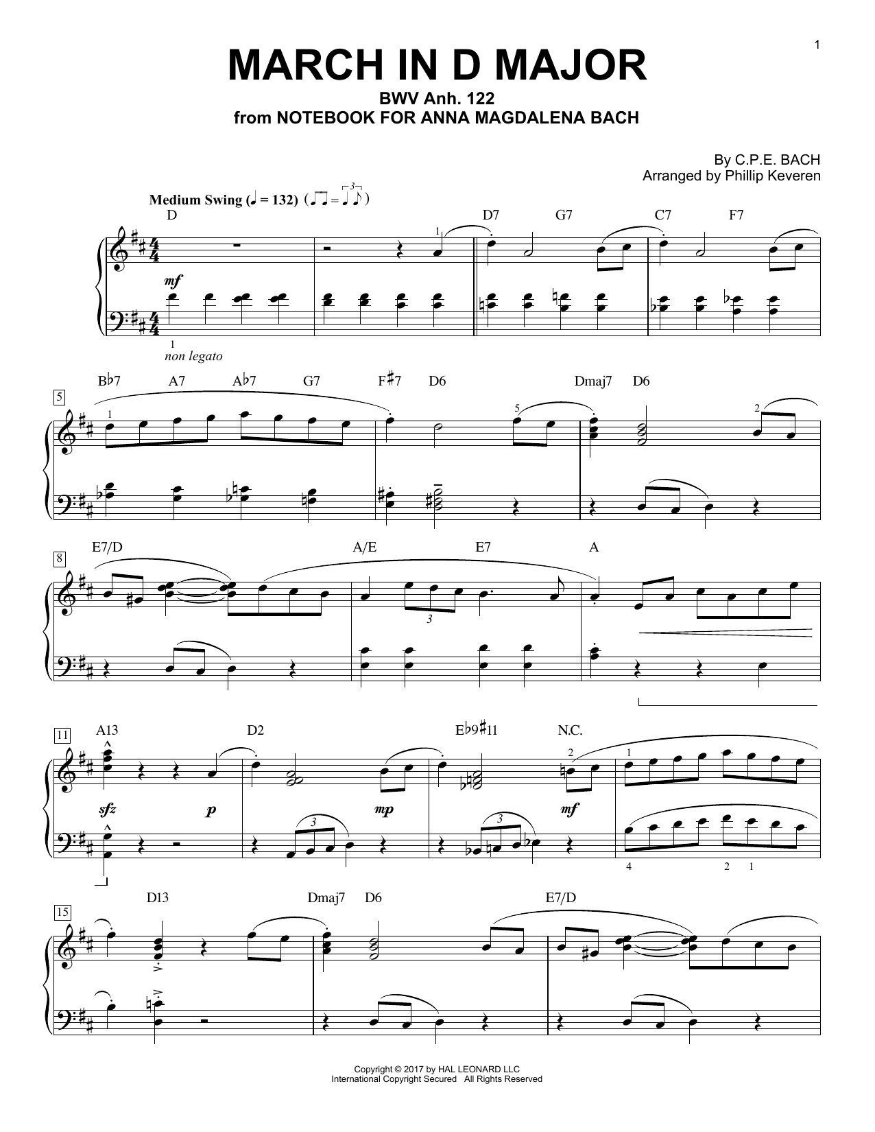 Download Johann Sebastian Bach March In D Major, BWV Anh. 122 [Jazz ve Sheet Music