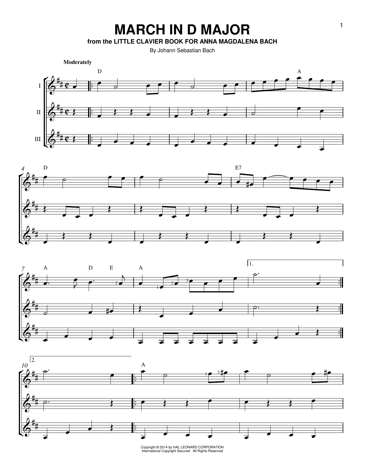 Download Johann Sebastian Bach March In D Major Sheet Music