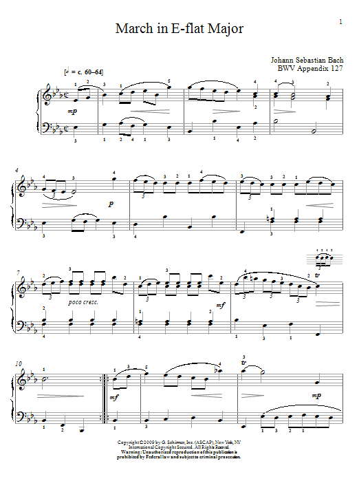 Download Johann Sebastian Bach March In E Flat Major, BWV App. 124 Sheet Music