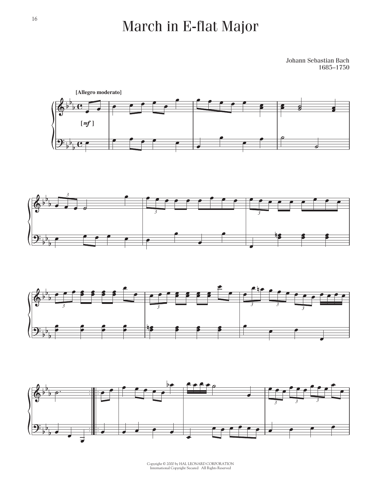Johann Sebastian Bach March In E-Flat Major, BWV App 127 sheet music notes printable PDF score